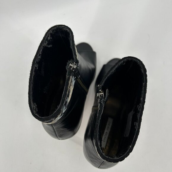CYNTHIA VINCENT Black Blue Winona Leather Peep Toe High Heel Ankle Booties 10 - Picture 9 of 12